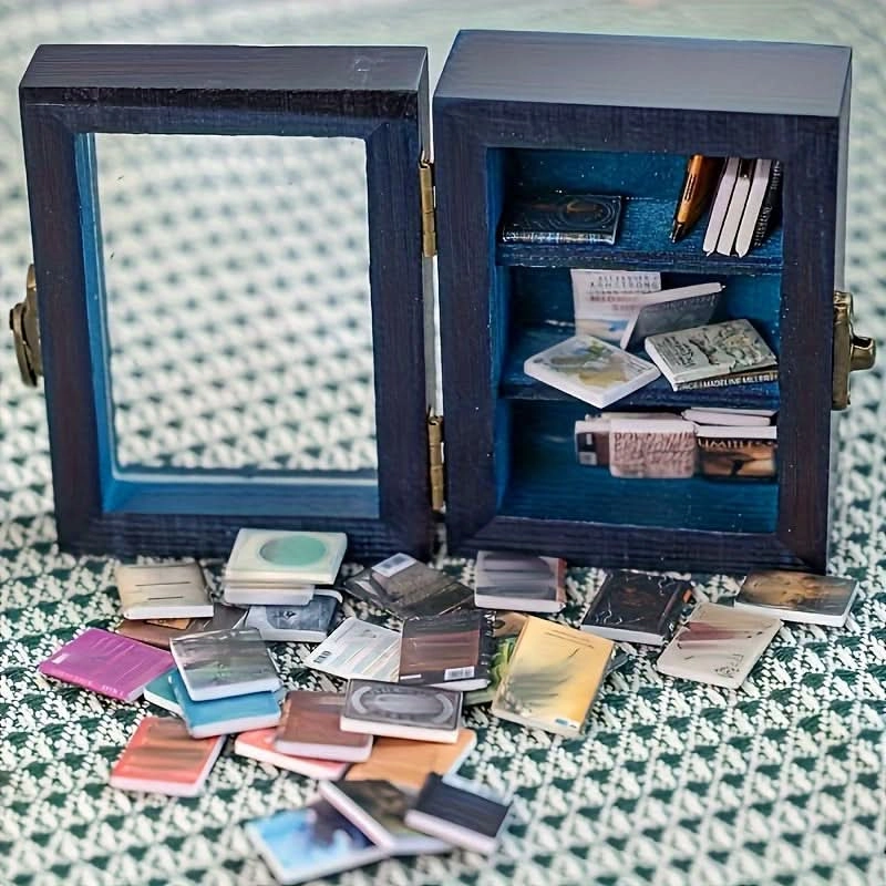 Miniature Aluminum Alloy Bookshelf – Multi-Compartment Organizer for Dollhouses