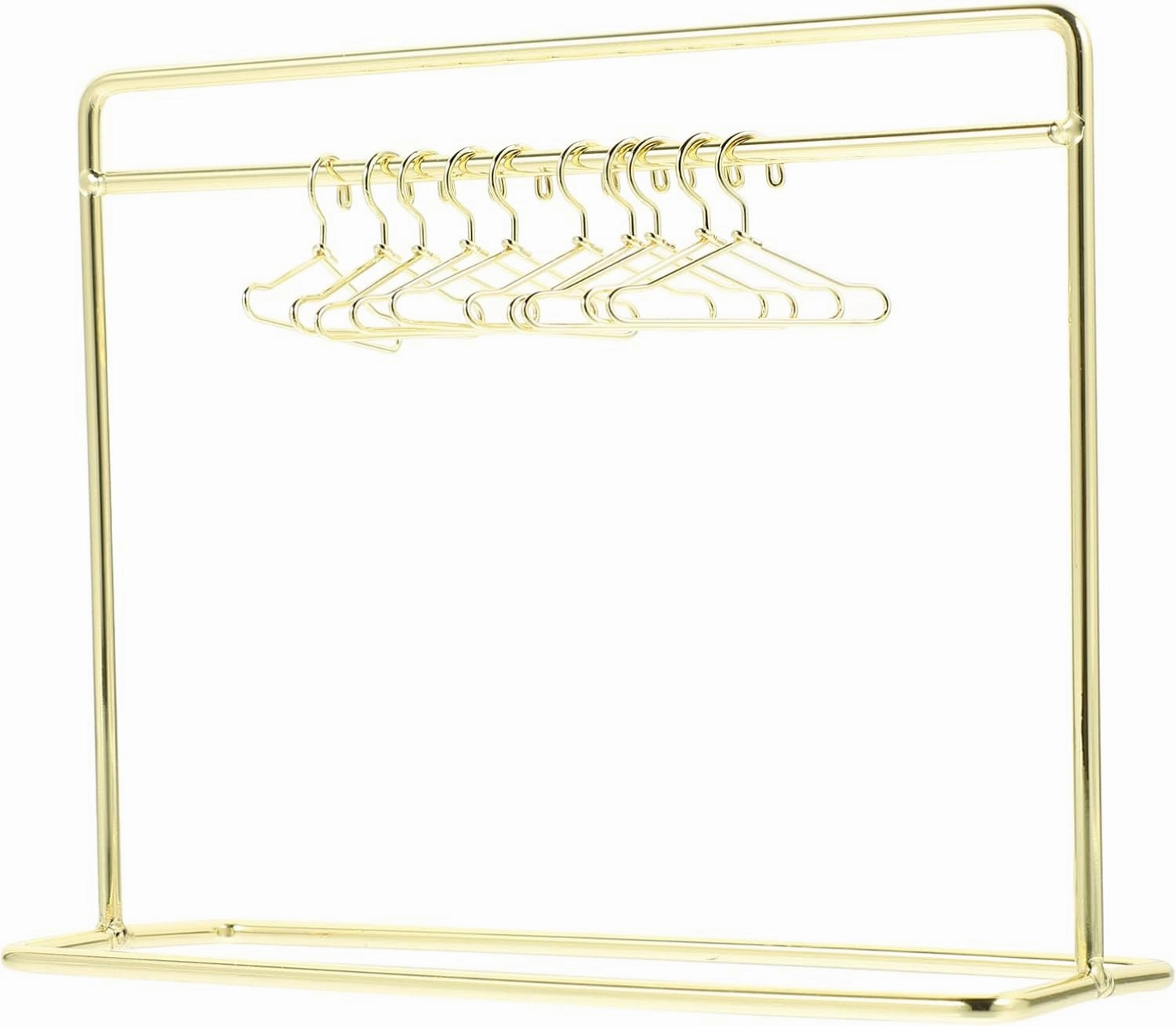 Miniature Doll Clothes Rack with 10 Hangers, Iron Dollhouse Wardrobe Accessories, 5.90 X 4.72 X 2.16 Inches, Golden