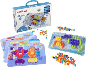 Miniland Educational - Pegs 5/8" Color Pegboard Set (150 Pieces) Board Game for Kids