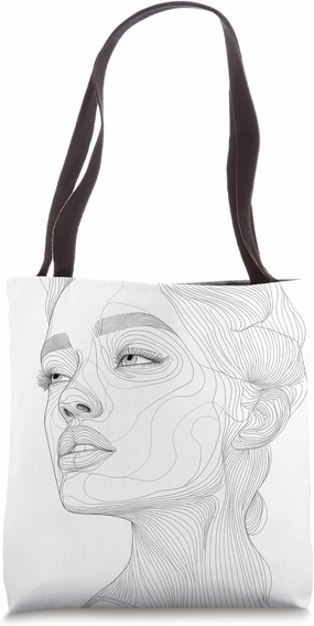 Minimalist Line Art Portrait - Modern Black and White Design Tote Bag