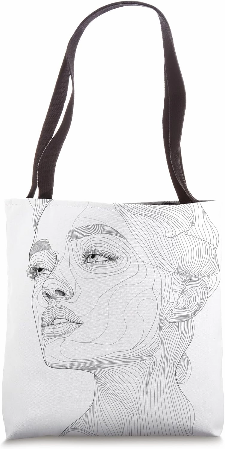 Minimalist Line Art Portrait - Modern Black and White Design Tote Bag