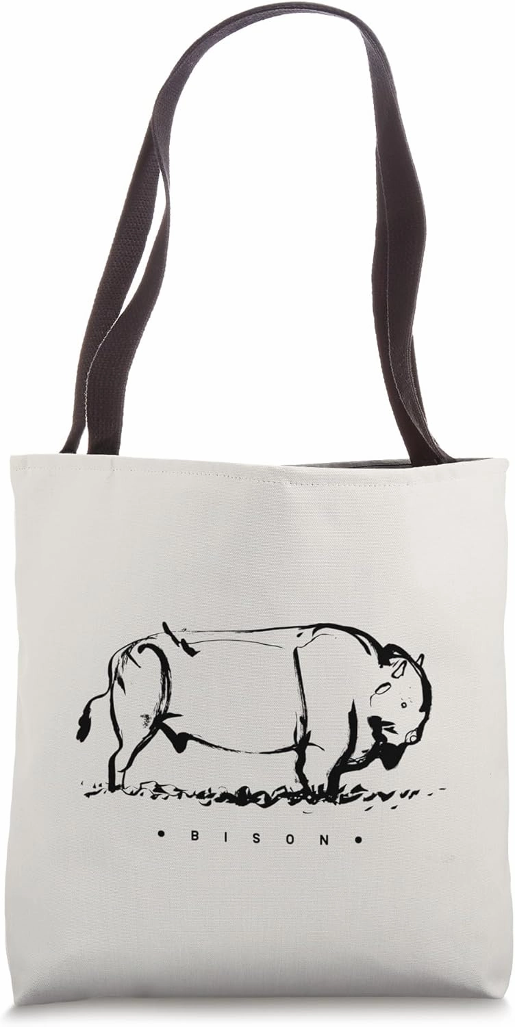 Minimalist, primitive art style. Cave drawing of a bison Tote Bag