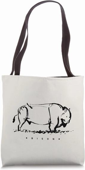 Minimalist, primitive art style. Cave drawing of a bison Tote Bag