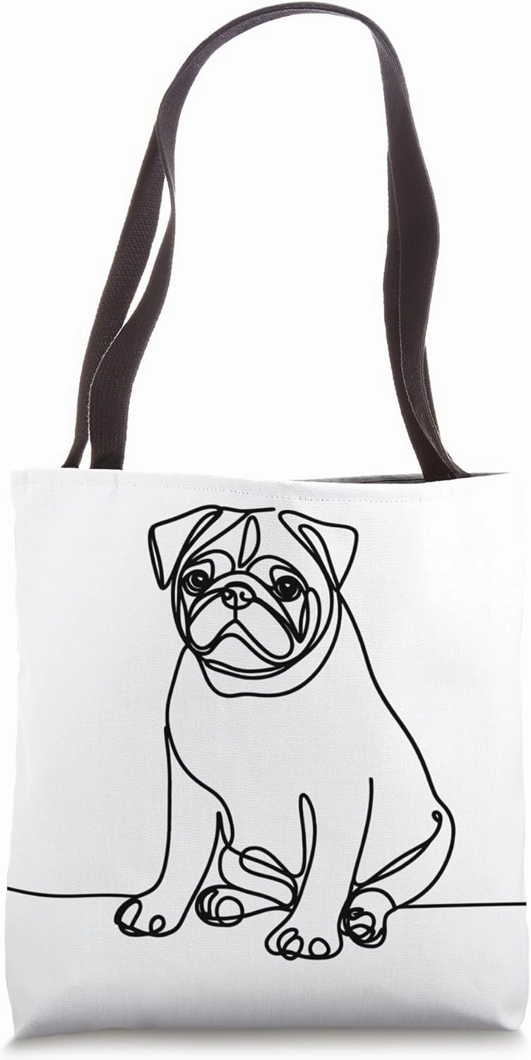 Minimalist Pug Art, Cute One-Line Pug Drawing Tote Bag