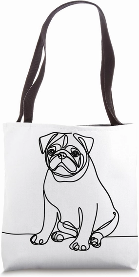 Minimalist Pug Art, Cute One-Line Pug Drawing Tote Bag