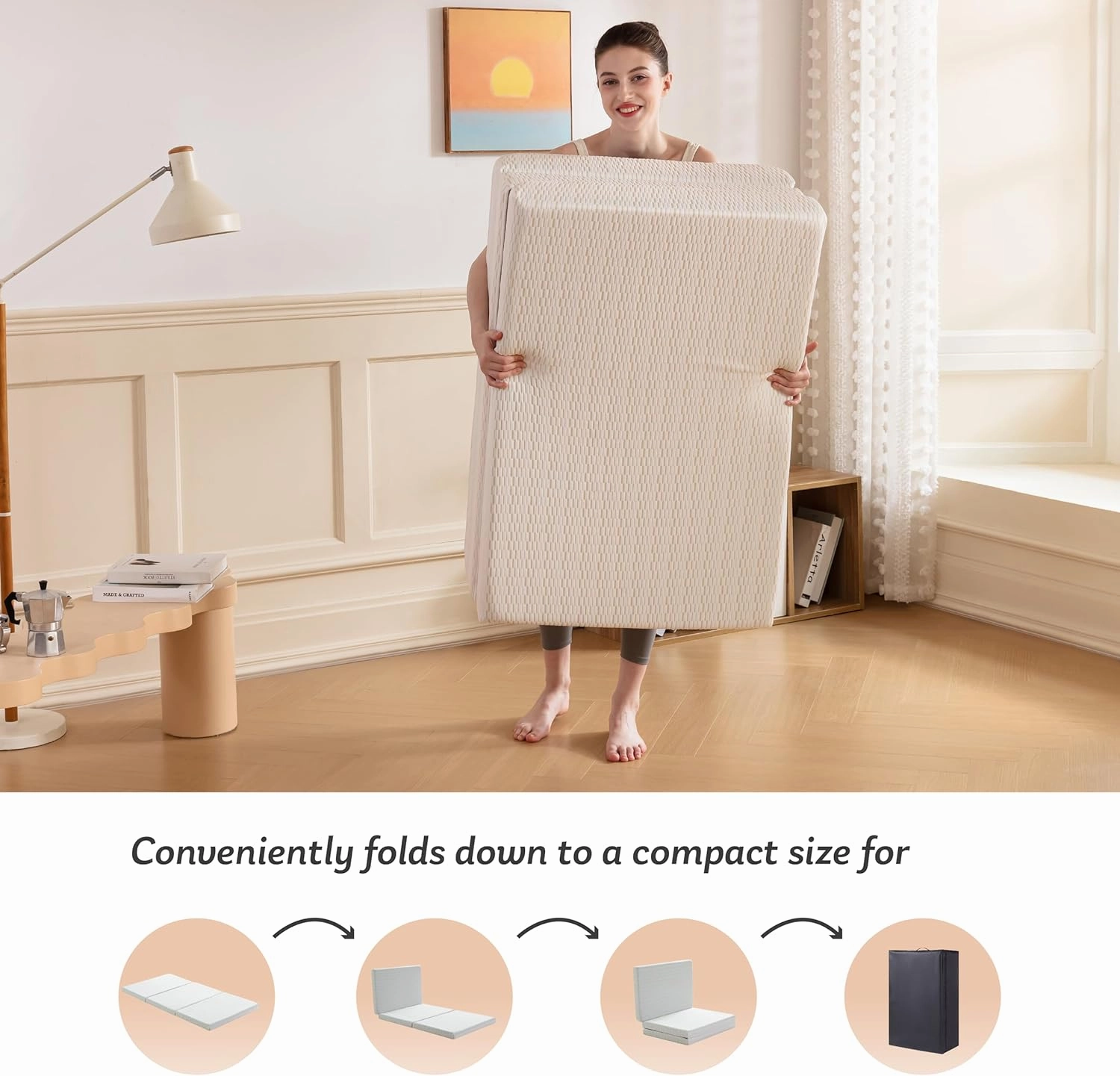 MLILY Folding Mattress, 3 inch Twin Tri-fold Memory Foam Mattress, Foldable Mattress with Storage Bag and Washable Cover, Travel and Guest Mat, 75"×38", White