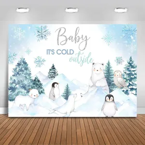 Mocsicka Winter Woodland Baby Shower Backdrop Arctic Animals Baby It's Cold Outside Winter Baby Shower Party Decorations Snowflake Polar Bear Penguin Photography Background (8x6ft)