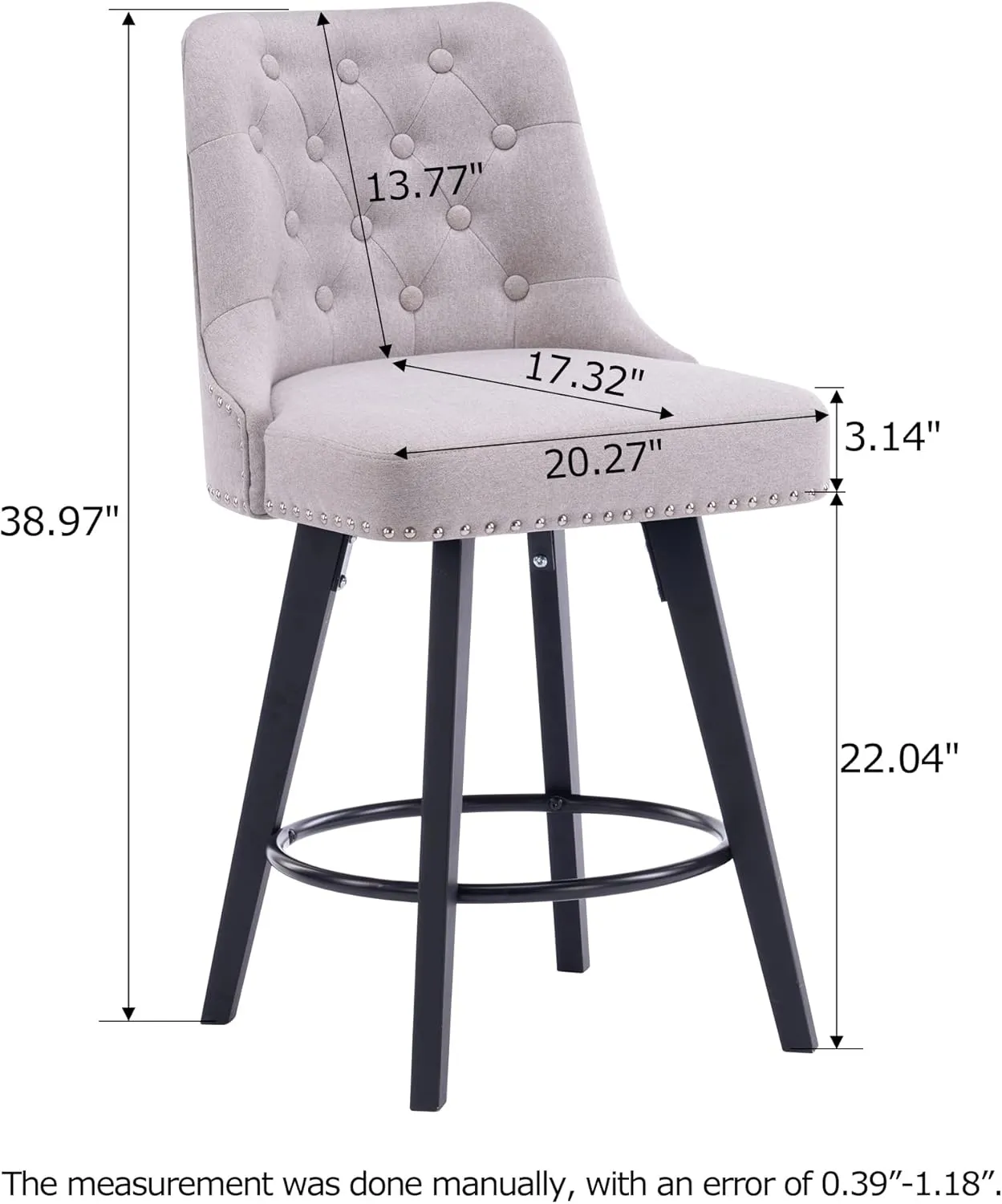 Modern Swivel Bar Stools Set of 2, Upholstered Counter Stools with Tufted High Back and Wood Legs Kitchen Stools Rivet Trim for Home/Restaurant, Light Beige