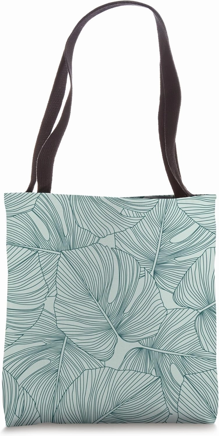 Modern Minimalist Tropical Green Monstera Leaf Line Drawing Tote Bag