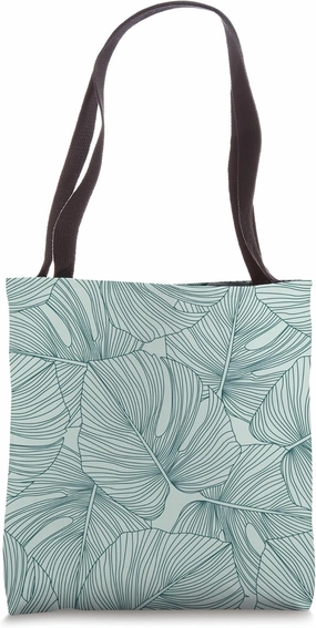 Modern Minimalist Tropical Green Monstera Leaf Line Drawing Tote Bag