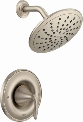 Moen Eva Brushed Nickel Posi-Temp Shower Faucet Trim with Eco-Performance Rain Showerhead and Shower Lever Handle, Valve Required, T2232EPBN