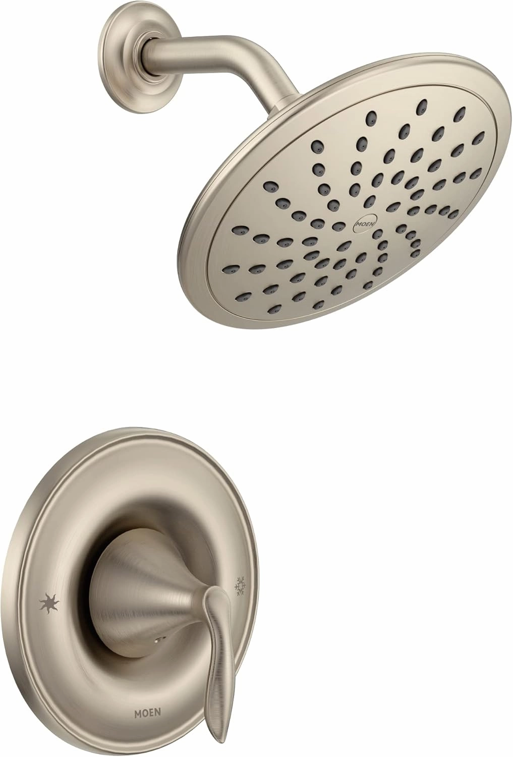 Moen Eva Brushed Nickel Posi-Temp Shower Faucet Trim with Eco-Performance Rain Showerhead and Shower Lever Handle, Valve Required, T2232EPBN