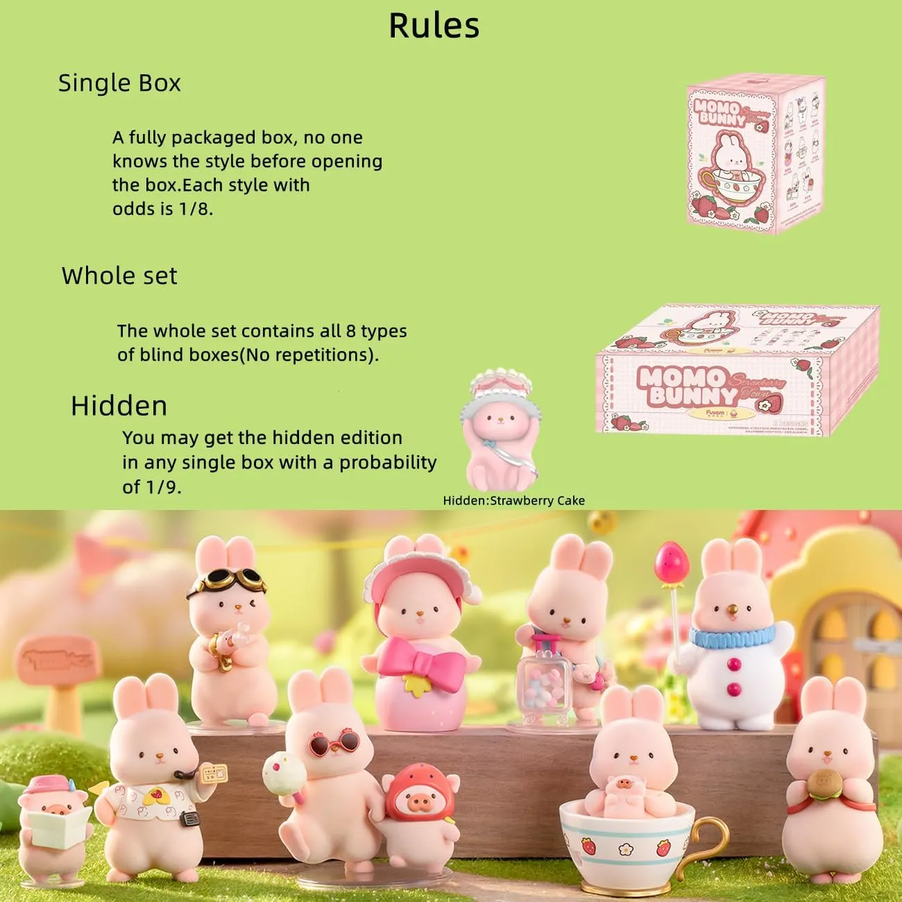 Momo Bunby Rabbit Strawberry Town Series Blind Box Figures 1PC Random Collection Blind Bags Cute Birthday Gifts