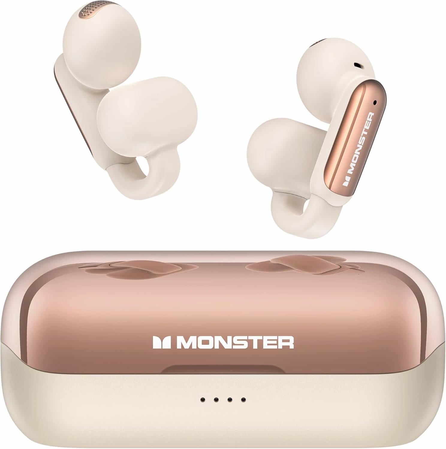 Monster Open AC601 Wireless Earbuds, Crystal Clear Call, USB-C Charging, Bluetooth 5.4 Open Earphones with ENC, IPX5 Waterproof Wireless Clip-on Earbud, 32H Playtime Earbuds (White)