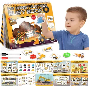 Montessori Busy Book Learning Toys for 2 3 4 5 Year Old Toddlers,Construction Themes Pre K Preschool Learning Activities Workbooks,Autism Sensory Educational Toys Birthday Xmas Gifts for Kids 3-5 4-8