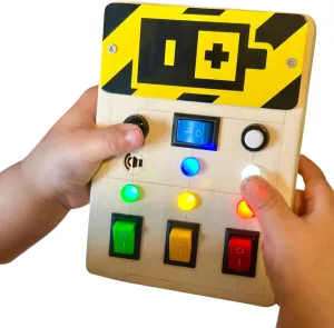 Montessori Toddler Busy Board, Baby Wooden Busy Board with LED Light switches, Sensory Toys Light Switch Travel Learning Activities for Fine Motor Skills