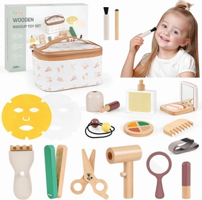 Montessori Makeup Kit - Toys for 2 Year Old Girls Birthday Gifts, Wooden Pretend Play Set for Toddler Girls 2-4 - Beauty & Hair Salon Toys, Christmas & Birthday Gifts for Kids 3-5
