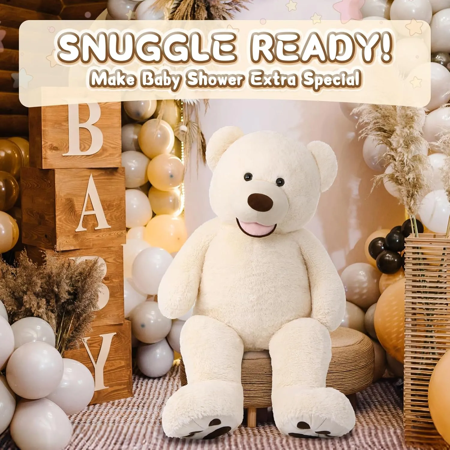 MorisMos Giant Teddy Bear, 39inch Large Stuffed Animals with Big Footprints Plush Stuffed Bears Gifts for Kids, Beige