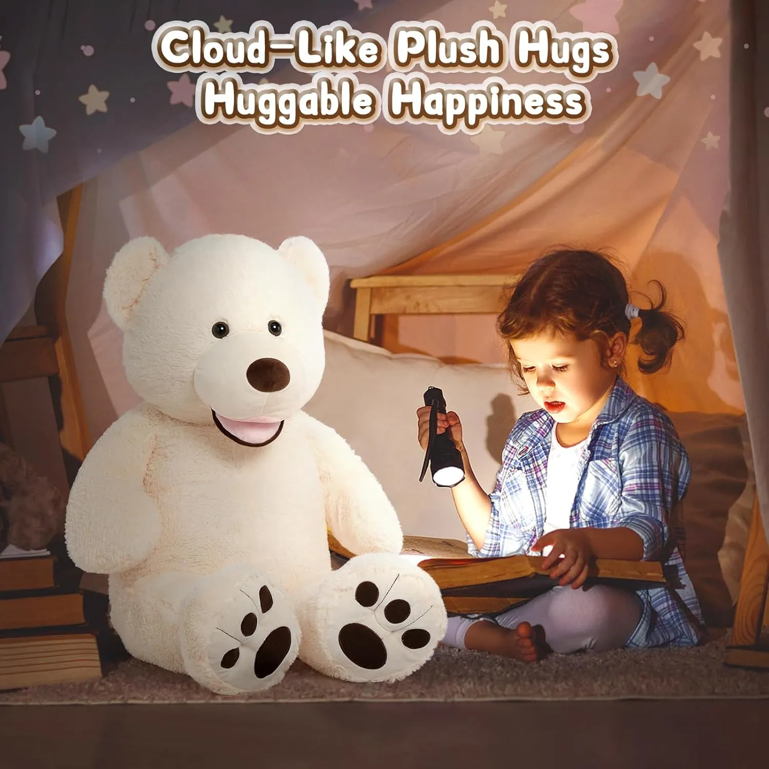 MorisMos Giant Teddy Bear, 39inch Large Stuffed Animals with Big Footprints Plush Stuffed Bears Gifts for Kids, Beige
