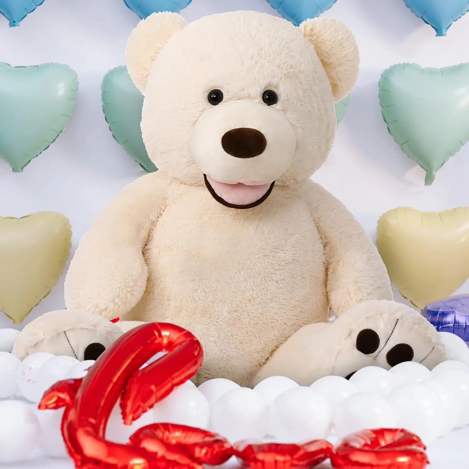 MorisMos Giant Teddy Bear, 39inch Large Stuffed Animals with Big Footprints Plush Stuffed Bears Gifts for Kids, Beige
