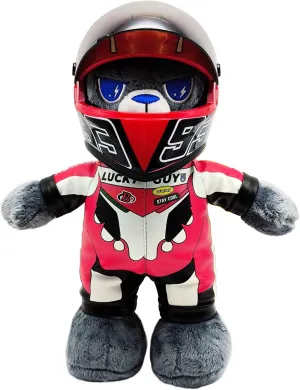 Motorcycle Bear Teddy Bear Doll with Helmet, Racing Bear, Helmet Bear, Blue Lightning Eyes, 12 in Tall, Great Set Gift for Male and Female Motorcyclists