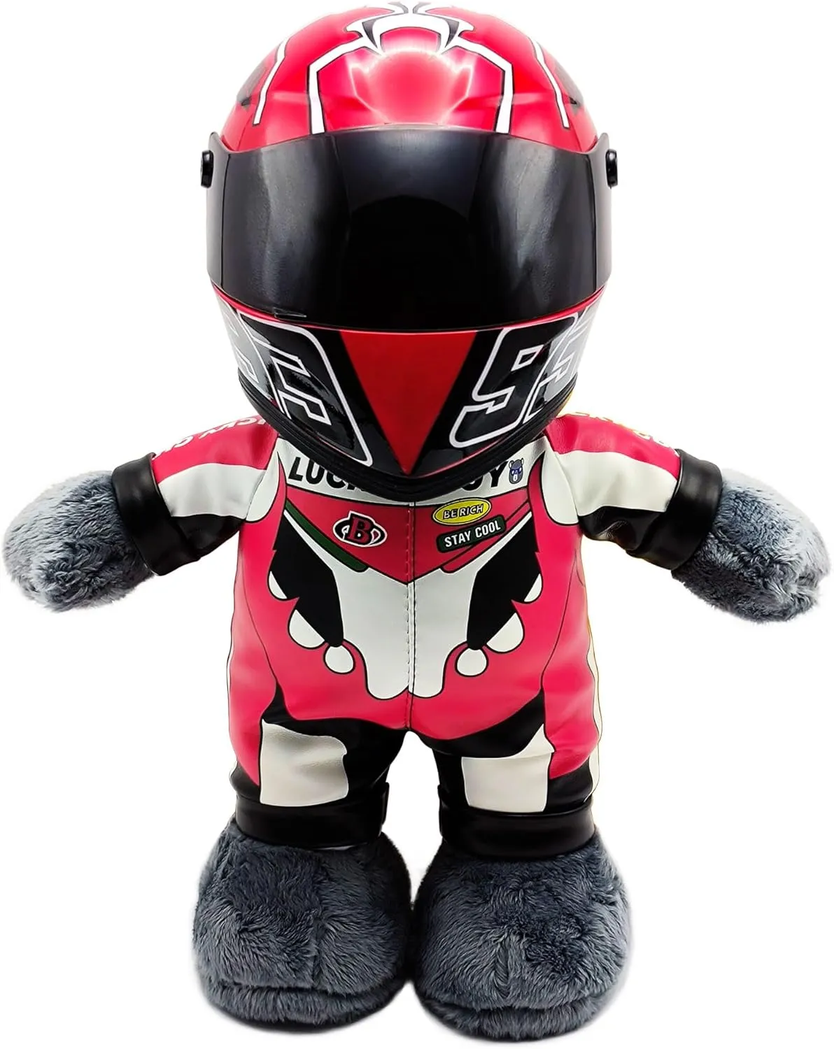 Motorcycle Bear Teddy Bear Doll with Helmet, Racing Bear, Helmet Bear, Blue Lightning Eyes, 12 in Tall, Great Set Gift for Male and Female Motorcyclists