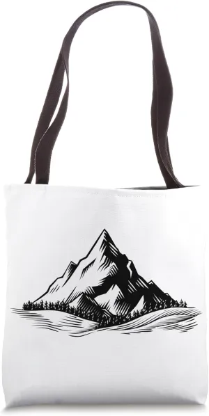 Mountains Range Woodcut Engraved Style Drawing Tote Bag