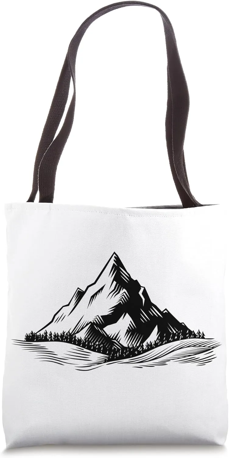 Mountains Range Woodcut Engraved Style Drawing Tote Bag