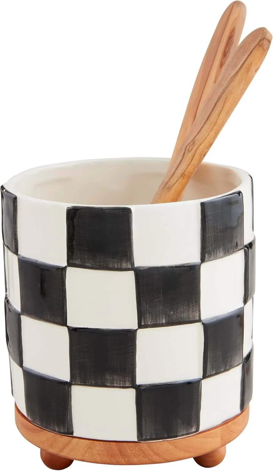 Mud Pie Checkered Utensil Crock; 6 1/2" x 5 1/2" Dia