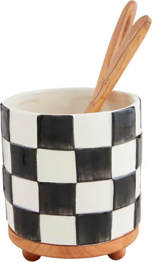 Mud Pie Checkered Utensil Crock; 6 1/2" x 5 1/2" Dia