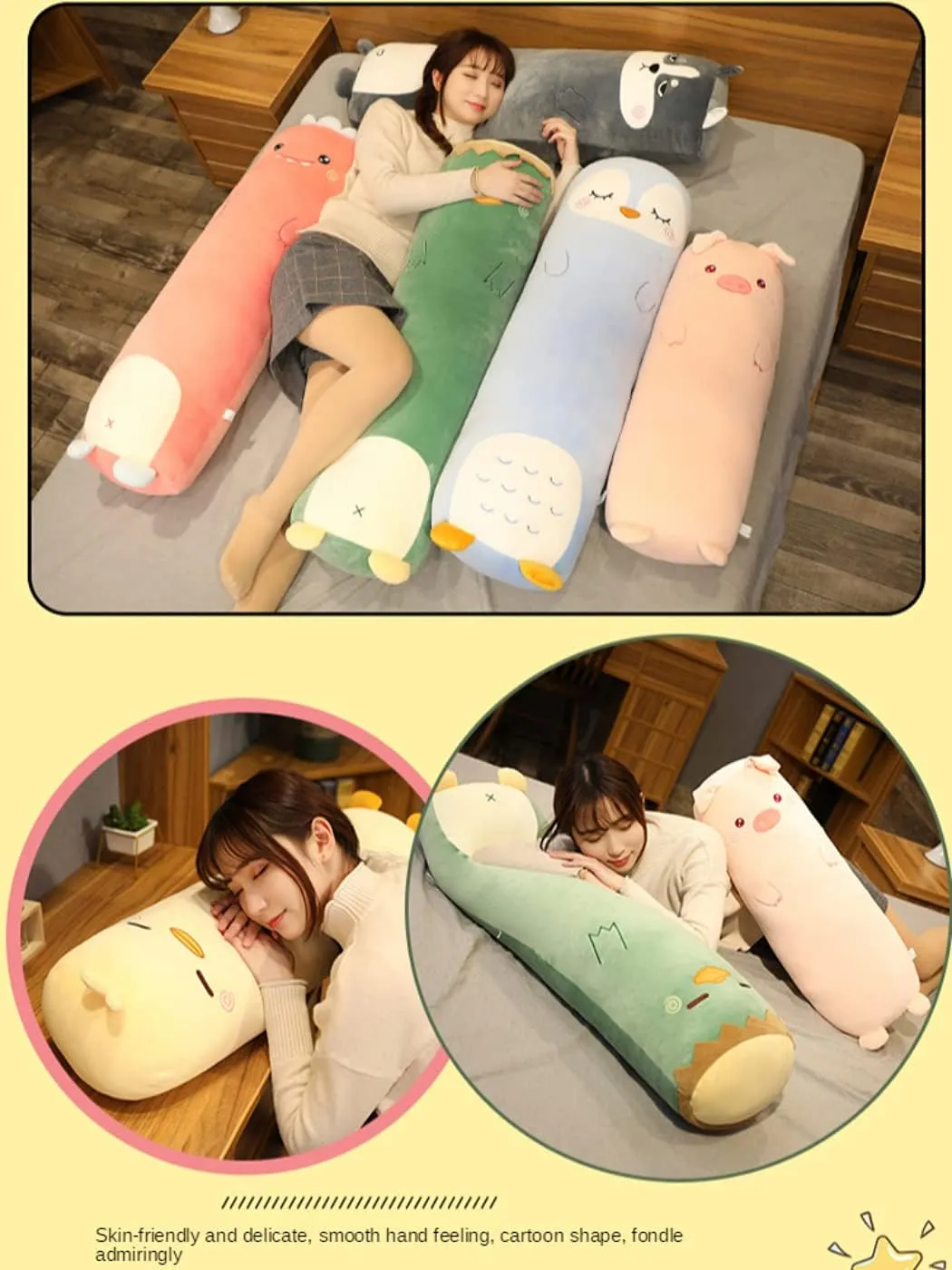MUPI Long Plush Cute Body Pillows 27" Cuddle Stuffed Animal Shaped Bed Body Pillows Soft Cotton Plushies Doll Toy Gifts for Boys Girls Kids Adults (Bear, 27 Inch)