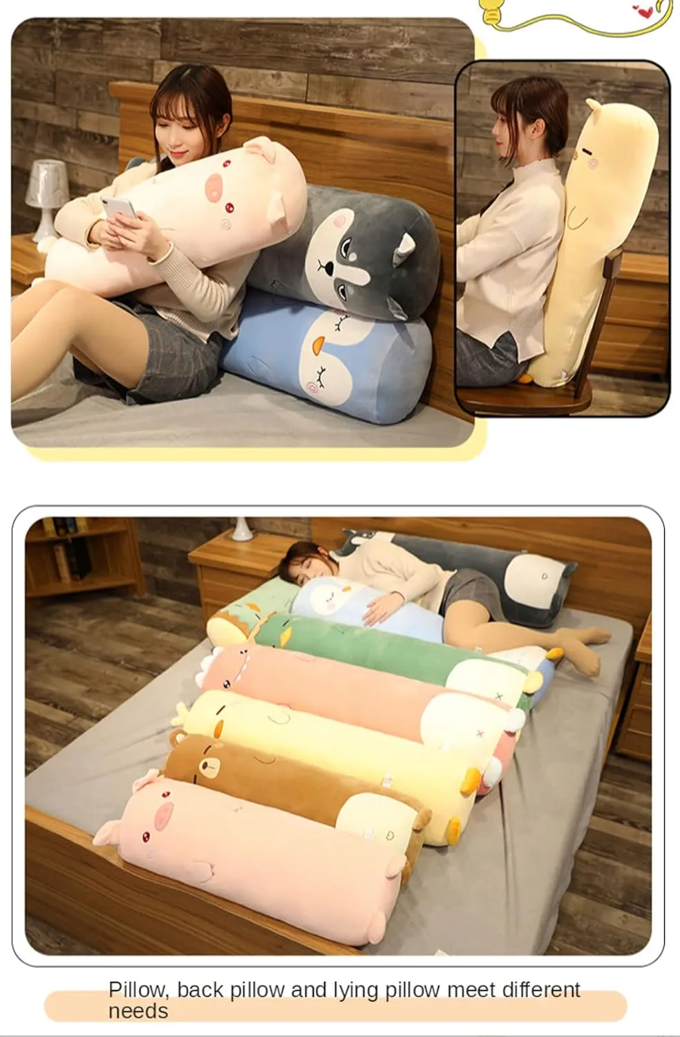 MUPI Long Plush Cute Body Pillows 27" Cuddle Stuffed Animal Shaped Bed Body Pillows Soft Cotton Plushies Doll Toy Gifts for Boys Girls Kids Adults (Bear, 27 Inch)