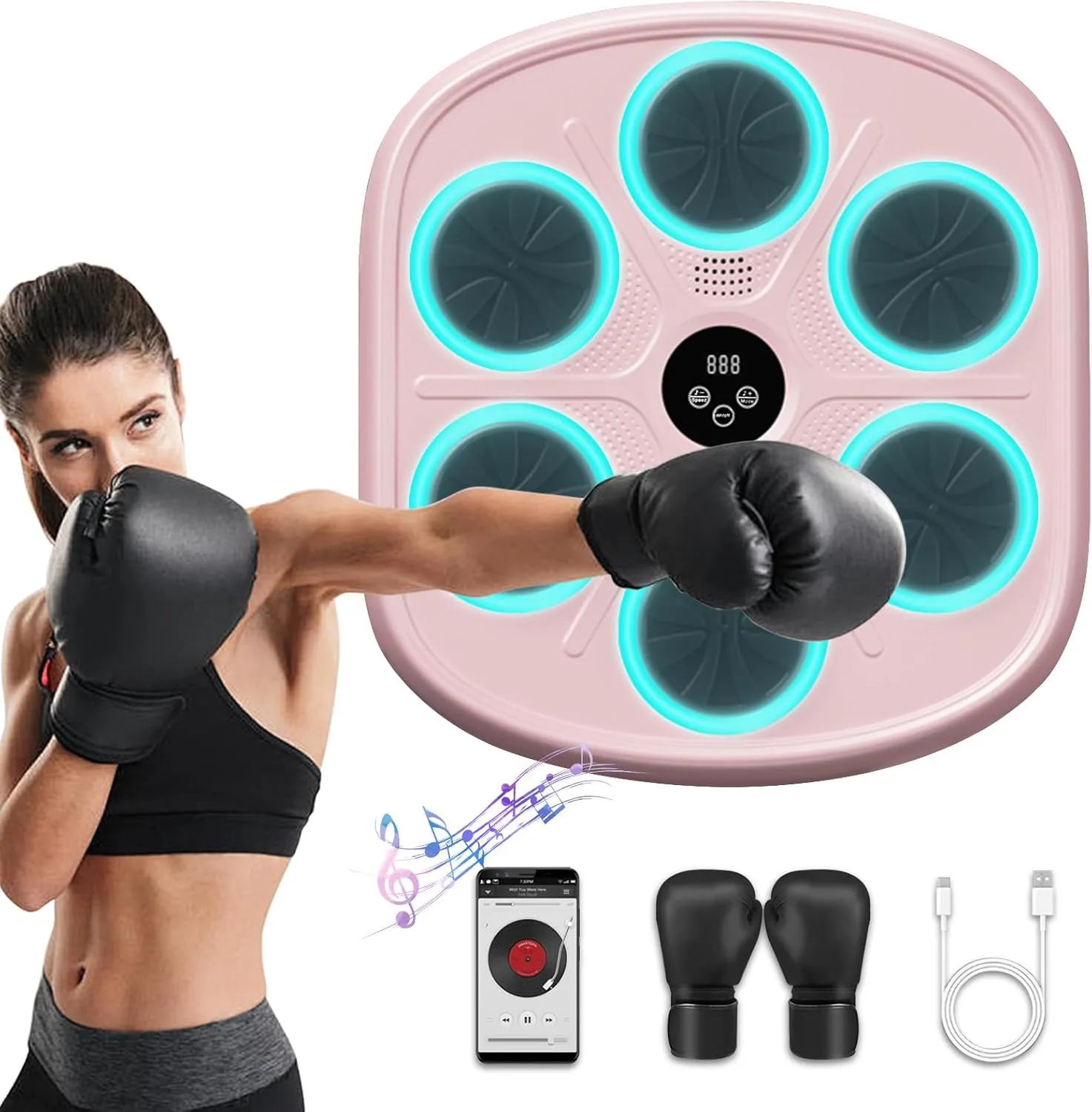 Music Boxing Machine for Adults,Music Punching Machine Wall Mounted with Gloves,Bluetooth Smart Boxing Workout Equipment for Home, Office, Gym,9 Modes & 9 Speeds