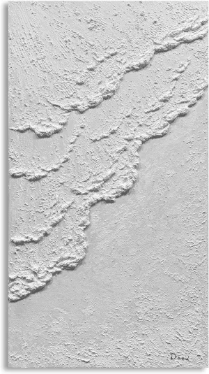 MyArton Hand-Painted Thick Textured White Wall Art Beach Waves Landscape Oil Painting Office Corridor Living Room Wall Decor Art 24x48 inches Framed Ready to Hang Vertical