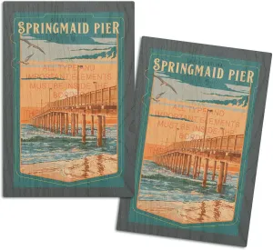 Myrtle Beach, South Carolina, Painterly, Springmaid Pier (4x6 Birch Wood Postcards, 2-Pack Stationary, Rustic Home Wall Decor)
