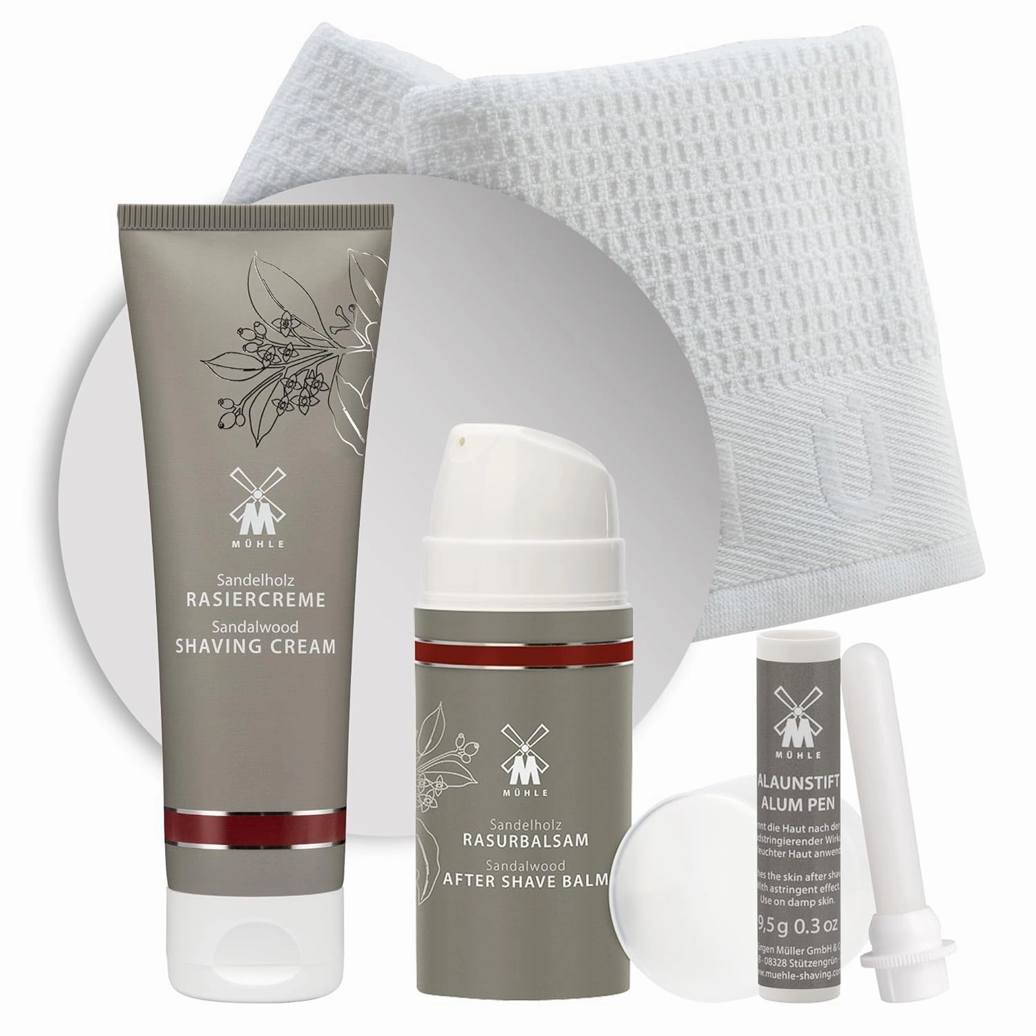 MÜHLE Sandalwood Shaving & Aftercare Bundle – Shaving Cream, Aftershave Balm & Healing Styptic Pencil