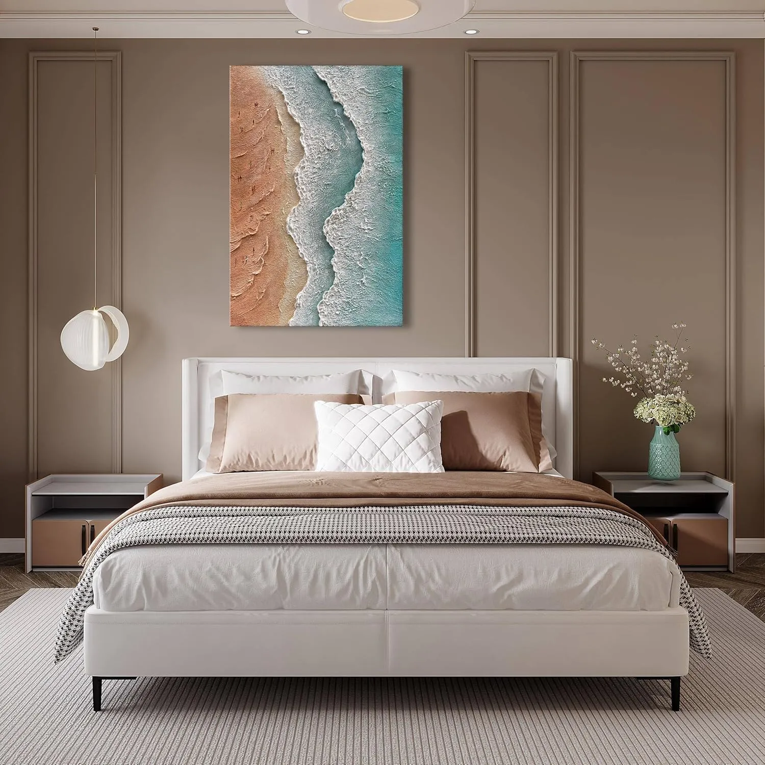NANKAI Art Hand Painted Beach Ocean Wave Landscape Oil Painting Modern Abstract Canvas Art Mural Family Wall Art Deco 45x30 inches
