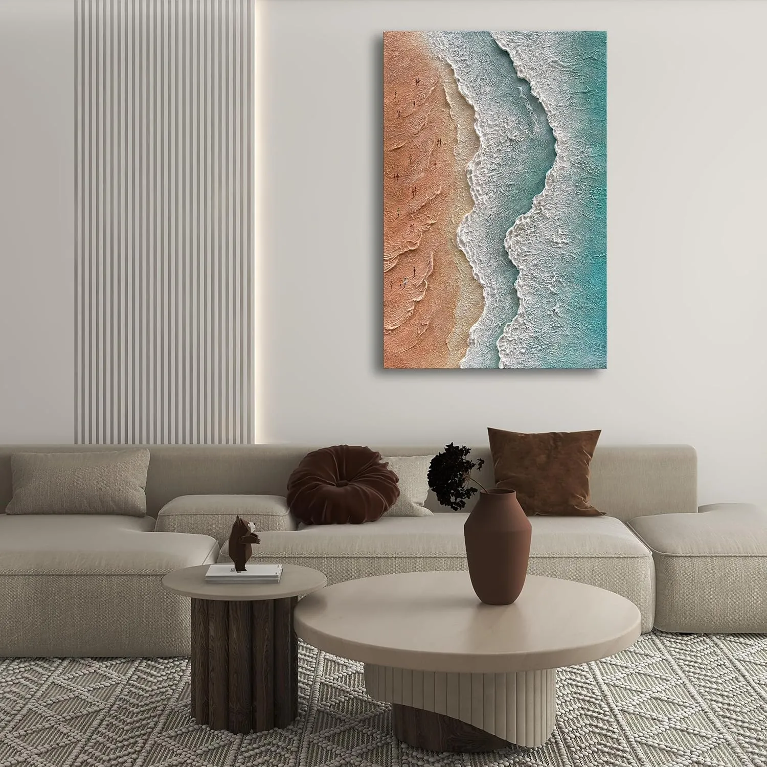 NANKAI Art Hand Painted Beach Ocean Wave Landscape Oil Painting Modern Abstract Canvas Art Mural Family Wall Art Deco 45x30 inches