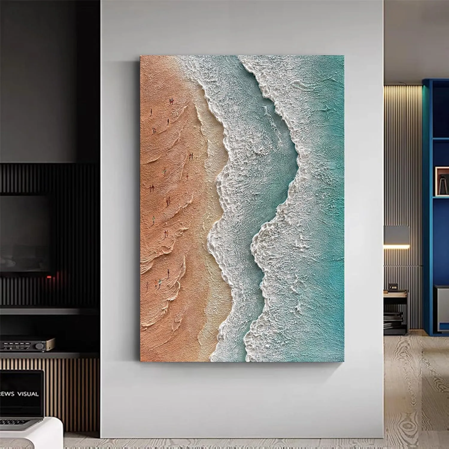 NANKAI Art Hand Painted Beach Ocean Wave Landscape Oil Painting Modern Abstract Canvas Art Mural Family Wall Art Deco 45x30 inches
