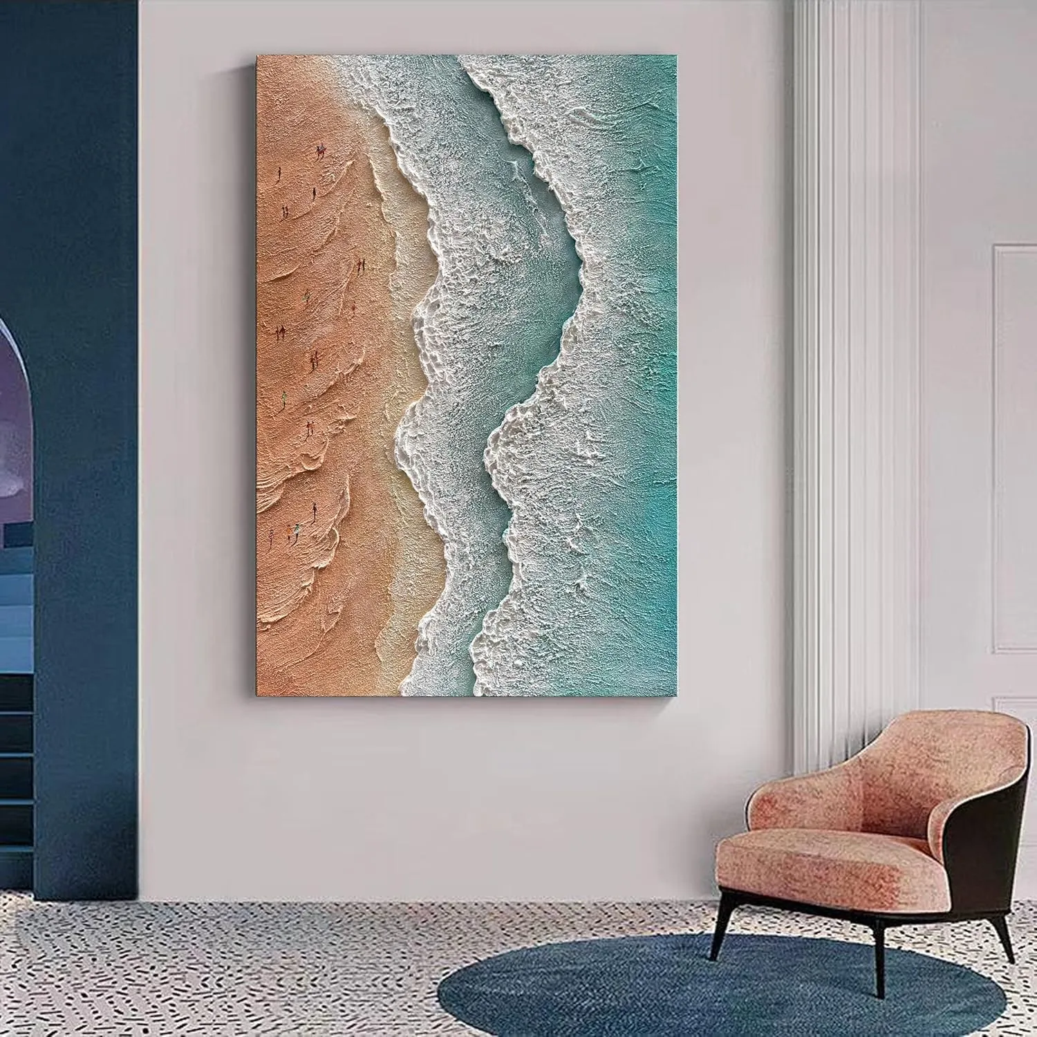 NANKAI Art Hand Painted Beach Ocean Wave Landscape Oil Painting Modern Abstract Canvas Art Mural Family Wall Art Deco 45x30 inches