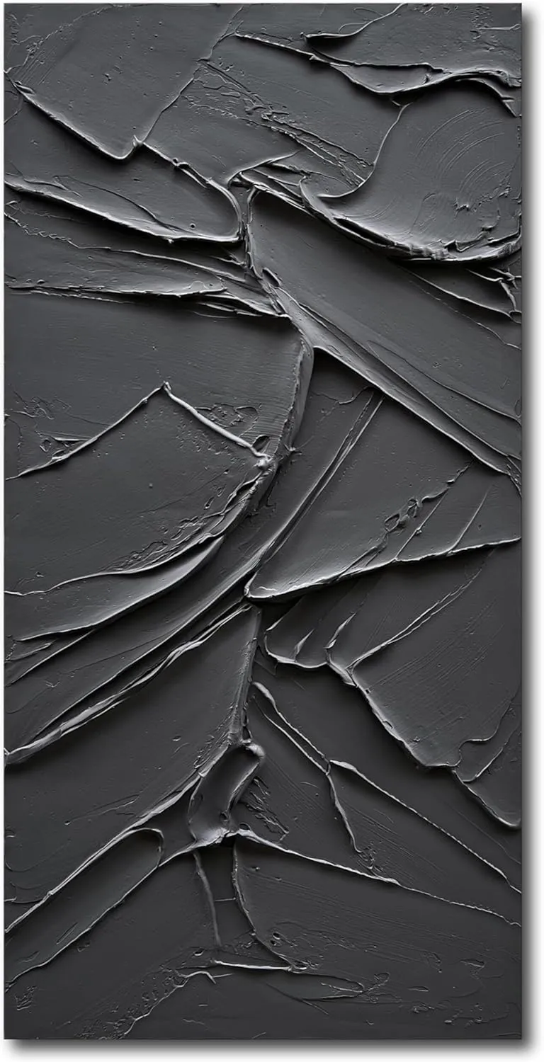 NANKAI Art Hand Painted Black Canvas Wall Art 48x24 inch abstract Modern oil painting Contemporary Textured Wall art Minimalist artwork Home decor