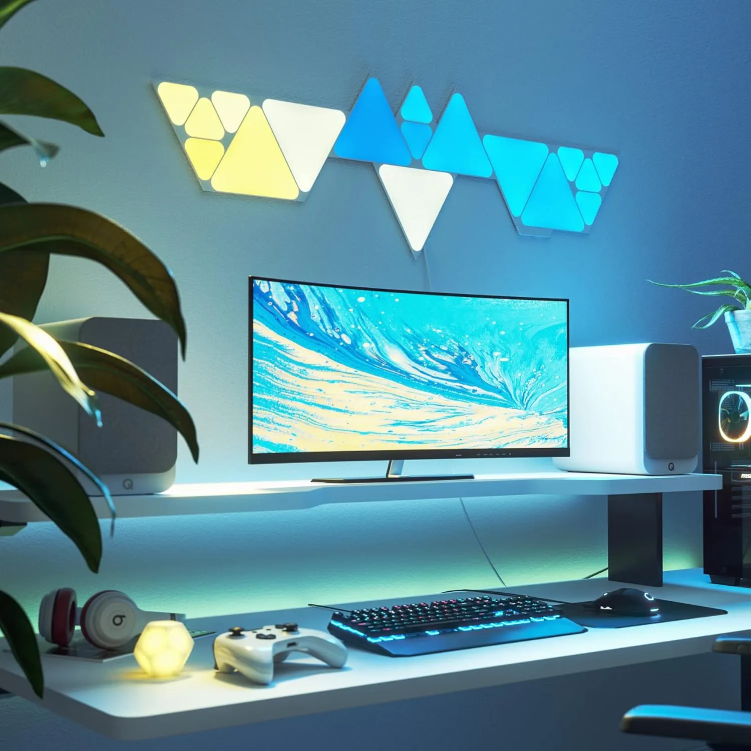 Nanoleaf Shapes Triangles and Mini Triangles WiFi and Thread Smart RGBW LED Dimmable Gaming and Home Decor Wall Lights Smarter Kit (17 Pack)