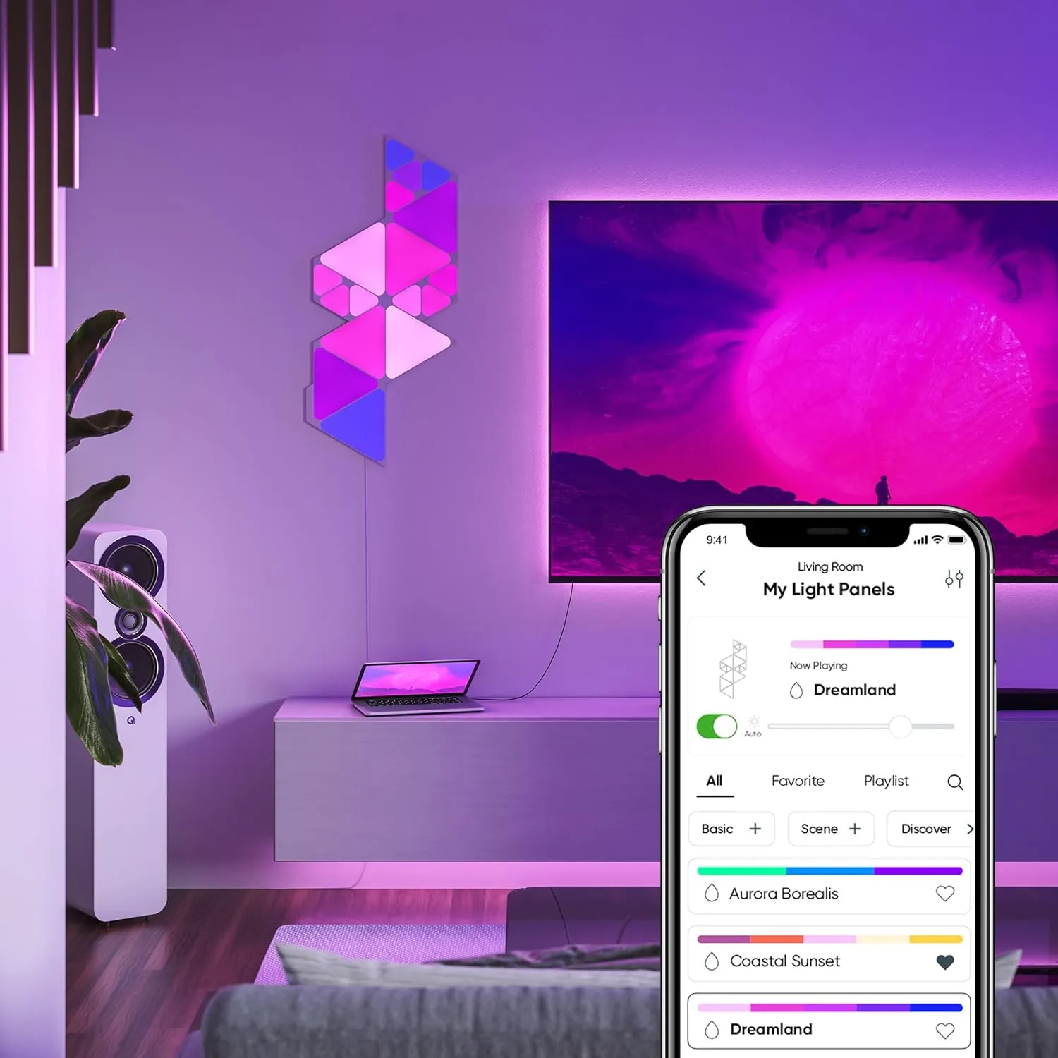 Nanoleaf Shapes Triangles and Mini Triangles WiFi and Thread Smart RGBW LED Dimmable Gaming and Home Decor Wall Lights Smarter Kit (17 Pack)