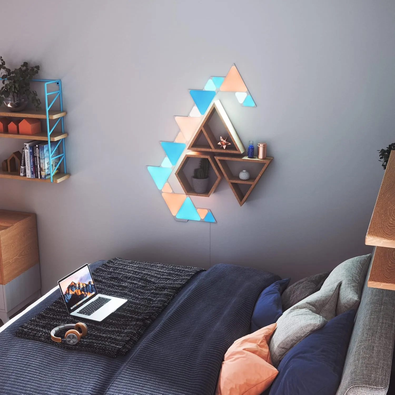 Nanoleaf Shapes Triangles and Mini Triangles WiFi and Thread Smart RGBW LED Dimmable Gaming and Home Decor Wall Lights Smarter Kit (17 Pack)