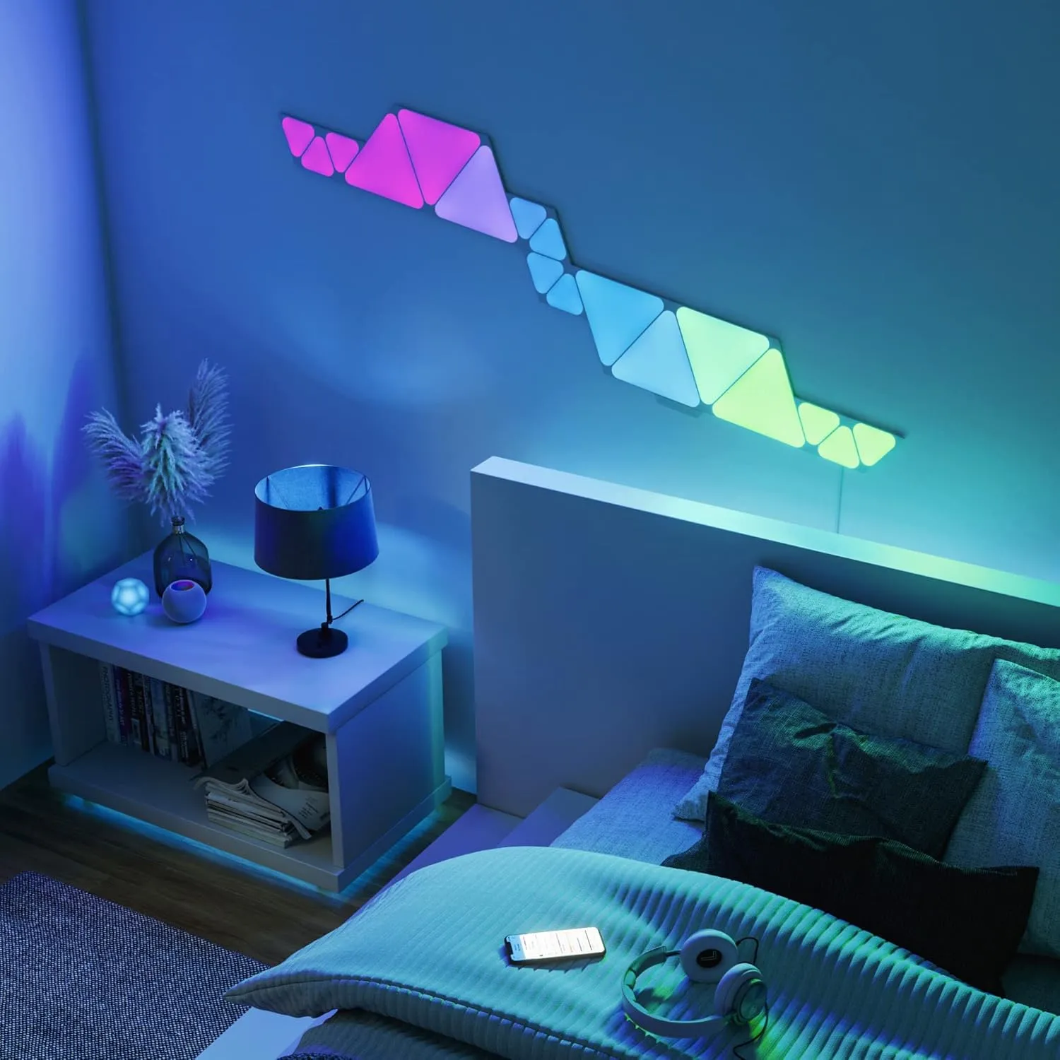 Nanoleaf Shapes Triangles and Mini Triangles WiFi and Thread Smart RGBW LED Dimmable Gaming and Home Decor Wall Lights Smarter Kit (17 Pack)
