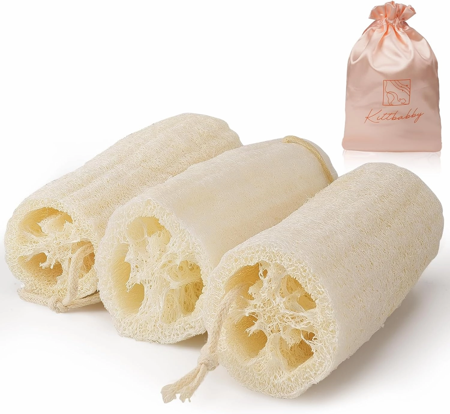 Natural Loofah Exfoliating Body Scrubber, Organic Loofah Sponge for Shower, Men & Women Bath,Loofah Sponge for Body and Face Cleansing, 100% Plant-Based, Eco-Friendly (3 Packs)
