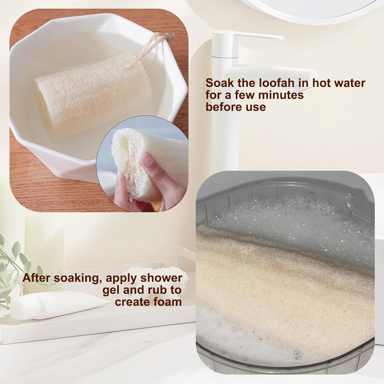 Natural Loofah Exfoliating Body Scrubber, Organic Loofah Sponge for Shower, Men & Women Bath,Loofah Sponge for Body and Face Cleansing, 100% Plant-Based, Eco-Friendly (3 Packs)
