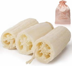 Natural Loofah Exfoliating Body Scrubber, Organic Loofah Sponge for Shower, Men & Women Bath,Loofah Sponge for Body and Face Cleansing, 100% Plant-Based, Eco-Friendly (3 Packs)