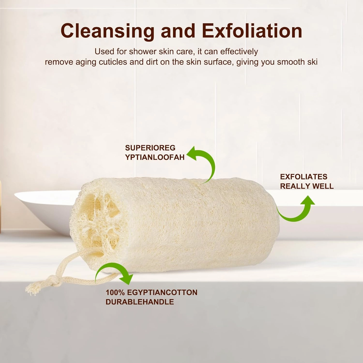 Natural Loofah Exfoliating Body Scrubber, Organic Loofah Sponge for Shower, Men & Women Bath,Loofah Sponge for Body and Face Cleansing, 100% Plant-Based, Eco-Friendly (3 Packs)
