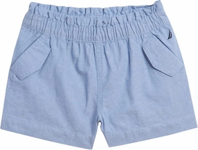 Nautica Girls' Chambray Shorts, Lightweight Cotton with Ruffled Elastic Waistband & Pockets